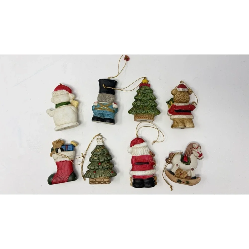 Vintage Ceramic Christmas Ornaments Set 8 Santa‎ Teddy Bear Tree Snowman drummer